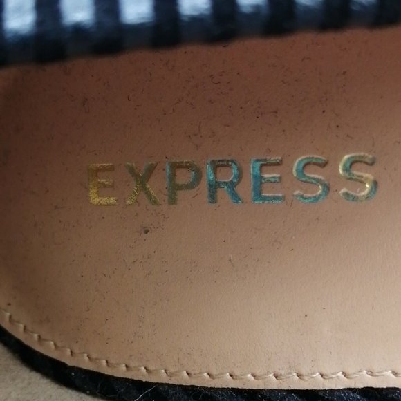 Express Womens Slip On High Heels Black Flocked Stripe Pointed Toe Stiletto 10 - Picture 8 of 9